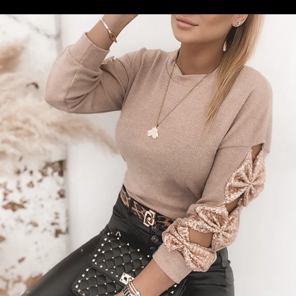 NWT Sequin Bow Knitted Fall Sweater S:M - Picture 8 of 14
